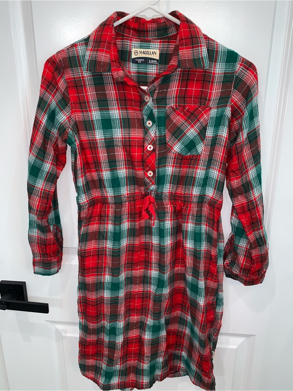 Magellan Outdoors Red & Green Plaid Button-Front Kids Dress